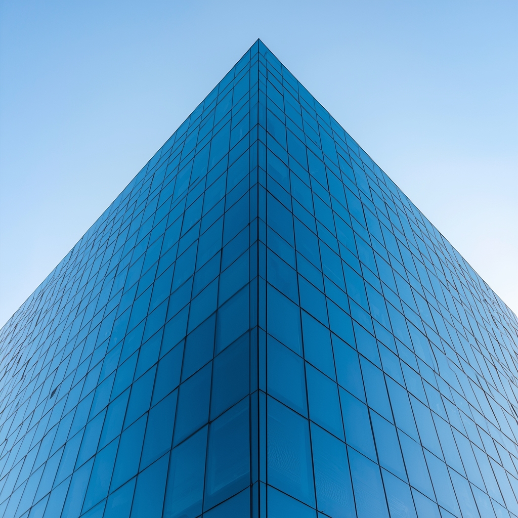 lucid origin ultra realistic commercial building with reflective window tint blue sky reflect 0